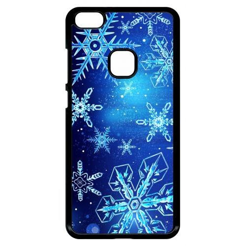 Coque Pour Smartphone - Flocon De Neige Fond Bleu Nuit - Compatible Avec Huawei P10 Lite - Plastique - Bord Noir