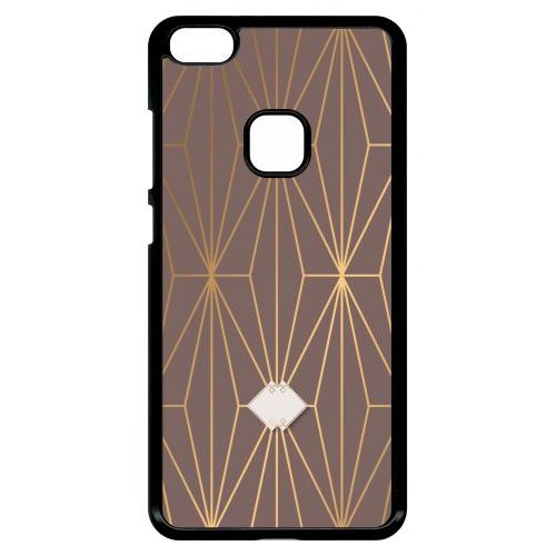 Coque Pour Smartphone - Losange Geometrique Beige Et Or - Compatible Avec Huawei P10 Lite - Plastique - Bord Noir