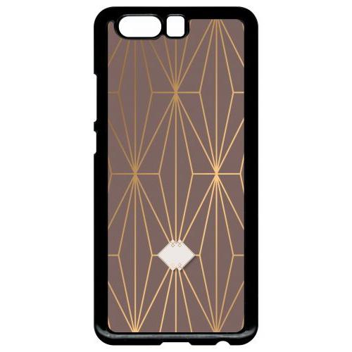 Coque Pour Smartphone - Losange Geometrique Beige Et Or - Compatible Avec Huawei P10 Plus - Plastique - Bord Noir