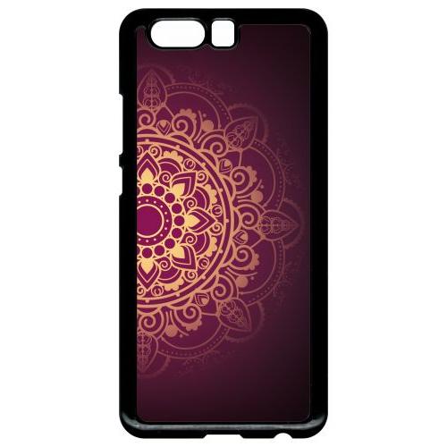 Coque Pour Smartphone - Oriental Fond Mauve Et Or - Compatible Avec Huawei P10 Plus - Plastique - Bord Noir