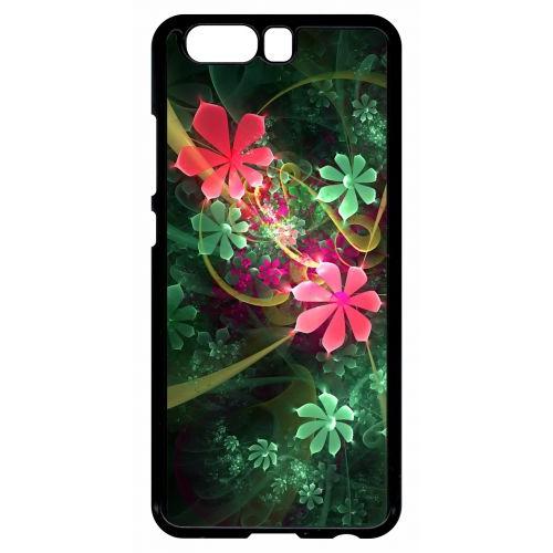 Coque Pour Smartphone - Abstrait Fleur Verte - Compatible Avec Huawei P10 - Plastique - Bord Noir