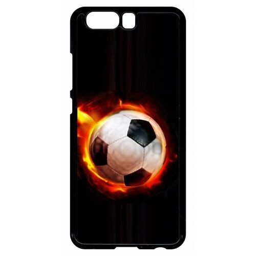 Coque Pour Smartphone - Ballon De Foot En Feu - Compatible Avec Huawei P10 - Plastique - Bord Noir