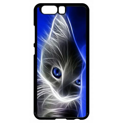 Coque Pour Smartphone - Chat Eyes Blue - Compatible Avec Huawei P10 - Plastique - Bord Noir