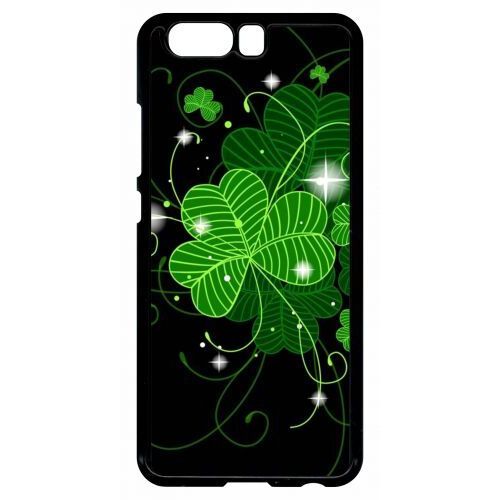 Coque Pour Smartphone - Trefle Porte Bonheur - Compatible Avec Huawei P10 - Plastique - Bord Noir