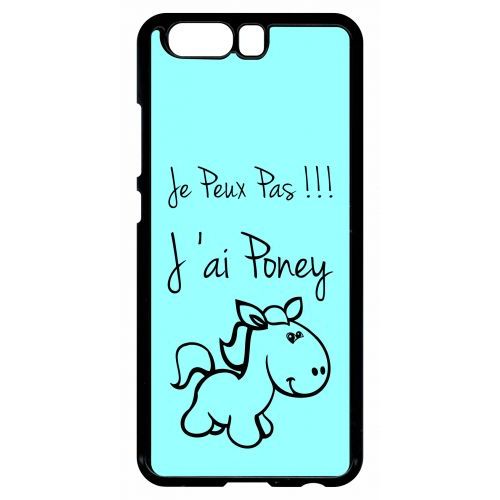 Coque Pour Smartphone - Citation Poney Turquoise - Compatible Avec Huawei P10 - Plastique - Bord Noir