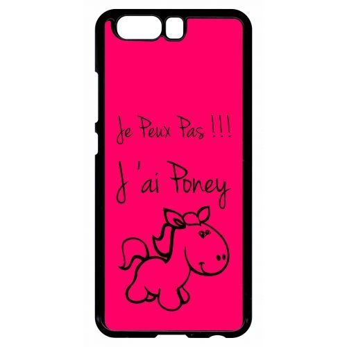 Coque Pour Smartphone - Citation Poney Rose - Compatible Avec Huawei P10 - Plastique - Bord Noir