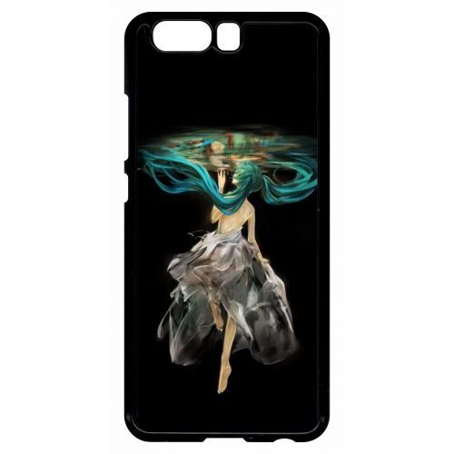 Coque Pour Smartphone - Manga Fille Cheveux Bleu - Compatible Avec Huawei P10 - Plastique - Bord Noir