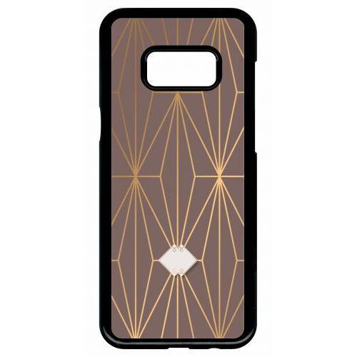 Coque Pour Smartphone - Losange Geometrique Beige Et Or - Compatible Avec Samsung Galaxy S8+ - Plastique - Bord Noir