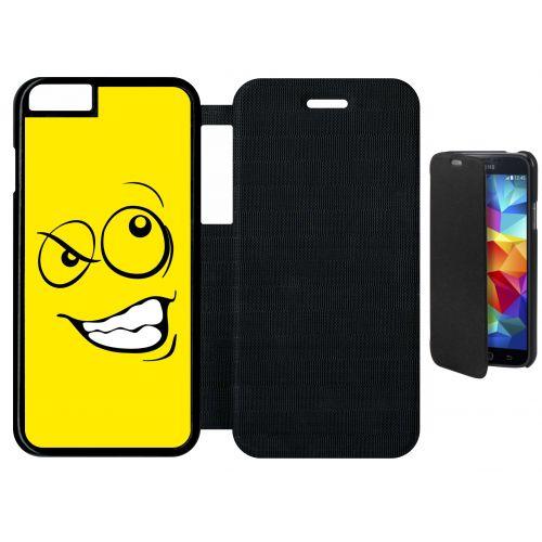 Etui A Flip Flap - Smiley Énervé Jaune - Compatible Avec Apple Iphone 6 - Plastique - Bord Noir