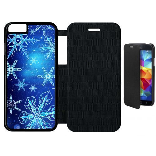 Etui A Flip Flap - Flocon De Neige Fond Bleu Nuit - Compatible Avec Apple Iphone 6 - Plastique - Bord Noir