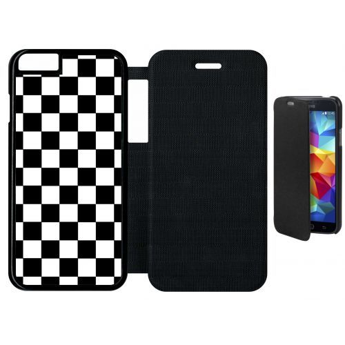 Etui A Flip Flap - Dammier Noir Et Blanc - Compatible Avec Apple Iphone 6s - Plastique - Bord Noir