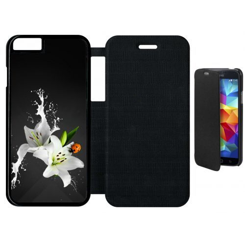 Etui A Flip Flap - Lys Blanc Coccinelle Sur Fond Gris - Compatible Avec Apple Iphone 6s - Plastique - Bord Noir