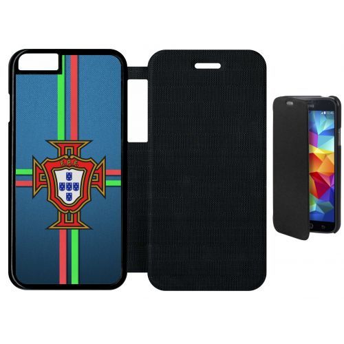 Etui A Flip Flap - Blason Portugal Bleu - Compatible Avec Apple Iphone 6s - Plastique - Bord Noir
