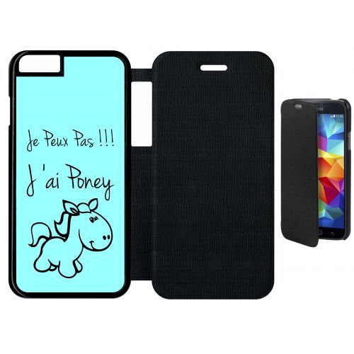 Etui A Flip Flap - Citation Poney Turquoise - Compatible Avec Apple Iphone 6s - Plastique - Bord Noir