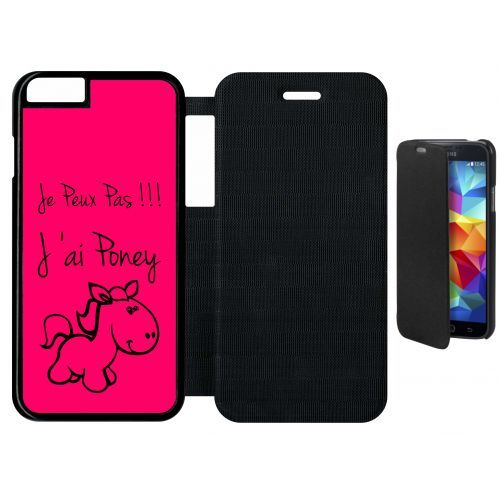 Etui A Flip Flap - Citation Poney Rose - Compatible Avec Apple Iphone 6s - Plastique - Bord Noir
