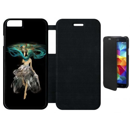 Etui A Flip Flap - Manga Fille Cheveux Bleu - Compatible Avec Apple Iphone 6s - Plastique - Bord Noir