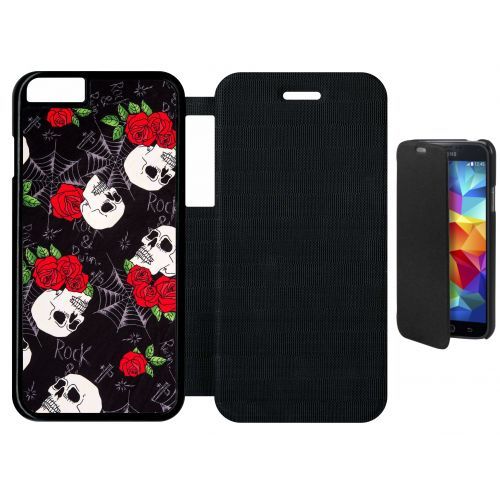 Etui A Flip Flap - Tete De Mort Toile Rose Rock - Compatible Avec Apple Iphone 6s - Plastique - Bord Noir
