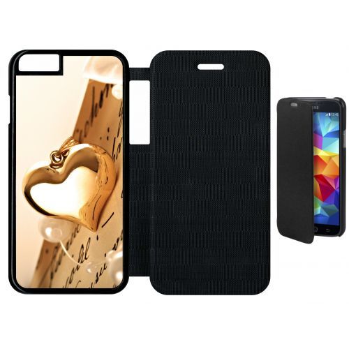 Etui A Flip Flap - Coeur D'or Sur Livre - Compatible Avec Apple Iphone 6s - Plastique - Bord Noir