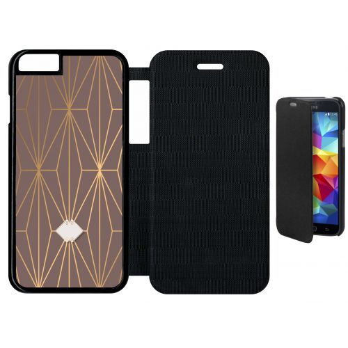 Etui A Flip Flap - Losange Geometrique Beige Et Or - Compatible Avec Apple Iphone 6s - Plastique - Bord Noir