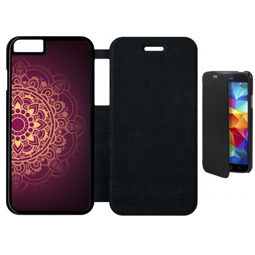 Etui A Flip Flap - Oriental Fond Mauve Et Or - Compatible Avec Apple Iphone 6s - Plastique - Bord Noir