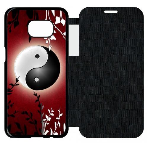 Etui A Flip Flap - Ying Yang Rouge - Compatible Avec Samsung Galaxy S7 Edge - Plastique - Bord Noir