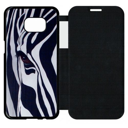 Etui A Flip Flap - Motif Zebre Noir Et Blanc - Compatible Avec Samsung Galaxy S7 Edge - Plastique - Bord Noir