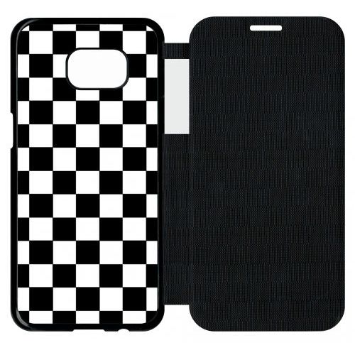 Etui A Flip Flap - Dammier Noir Et Blanc - Compatible Avec Samsung Galaxy S7 Edge - Plastique - Bord Noir