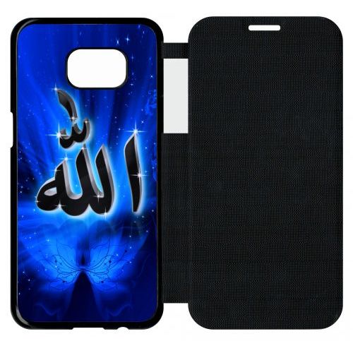 Etui A Flip Flap - Allah Religion Bleu Nuit - Compatible Avec Samsung Galaxy S7 Edge - Plastique - Bord Noir