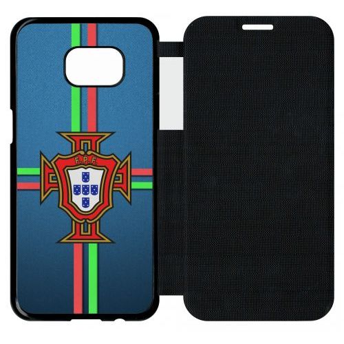 Etui A Flip Flap - Blason Portugal Bleu - Compatible Avec Samsung Galaxy S7 Edge - Plastique - Bord Noir
