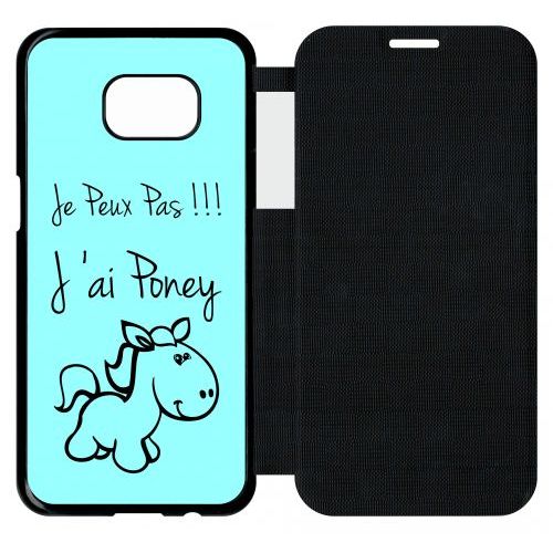 Etui A Flip Flap - Citation Poney Turquoise - Compatible Avec Samsung Galaxy S7 Edge - Plastique - Bord Noir