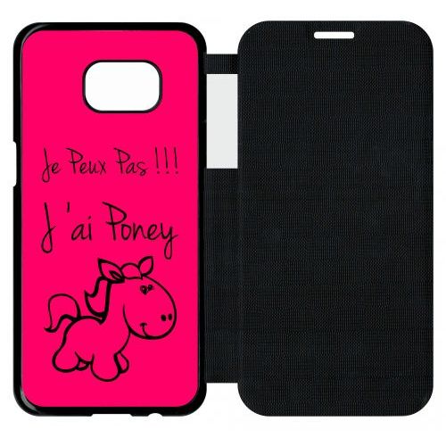 Etui A Flip Flap - Citation Poney Rose - Compatible Avec Samsung Galaxy S7 Edge - Plastique - Bord Noir