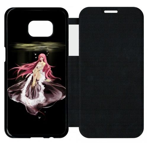 Etui A Flip Flap - Manga Fille Cheveux Rose - Compatible Avec Samsung Galaxy S7 Edge - Plastique - Bord Noir