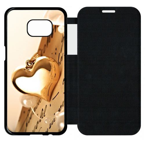 Etui A Flip Flap - Coeur D'or Sur Livre - Compatible Avec Samsung Galaxy S7 Edge - Plastique - Bord Noir