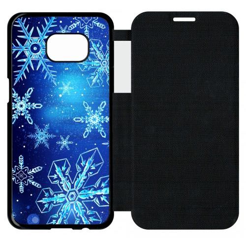 Etui A Flip Flap - Flocon De Neige Fond Bleu Nuit - Compatible Avec Samsung Galaxy S7 Edge - Plastique - Bord Noir