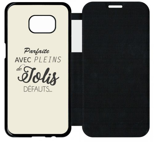 Etui A Flip Flap - Parfaite Avec Pleins De Jolis Defauts Fond Beige 2 - Compatible Avec Samsung Galaxy S7 Edge - Plastique - Bord Noir