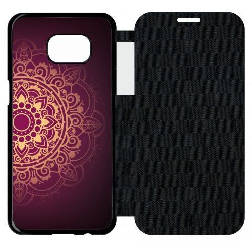 Etui A Flip Flap - Oriental Fond Mauve Et Or - Compatible Avec Samsung Galaxy S7 Edge - Plastique - Bord Noir