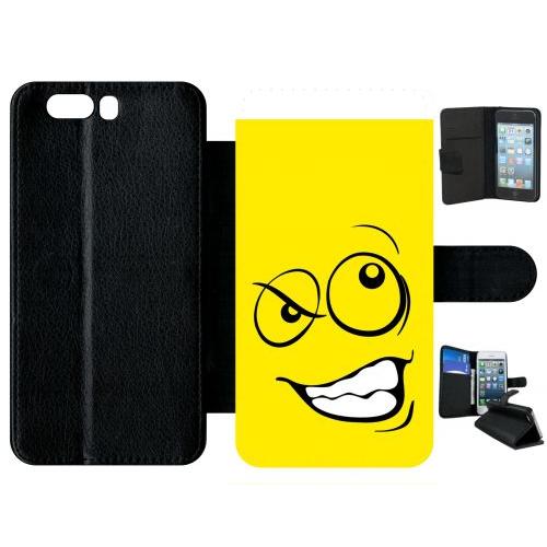 Etui A Rabat - Smiley Énervé Jaune - Compatible Avec Huawei P10 Plus - Plastique - Bord Noir