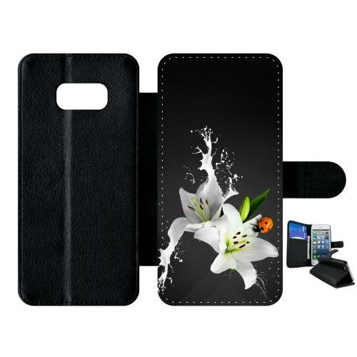 Etui À Rabat Galaxy S8+ - Lys Blanc Coccinelle Sur Fond Gris - Simili-Cuir - Noir