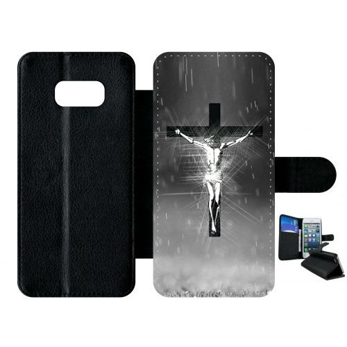 Etui À Rabat Galaxy S8+ - Jésus Croix Noir Et Blanc - Simili-Cuir - Noir
