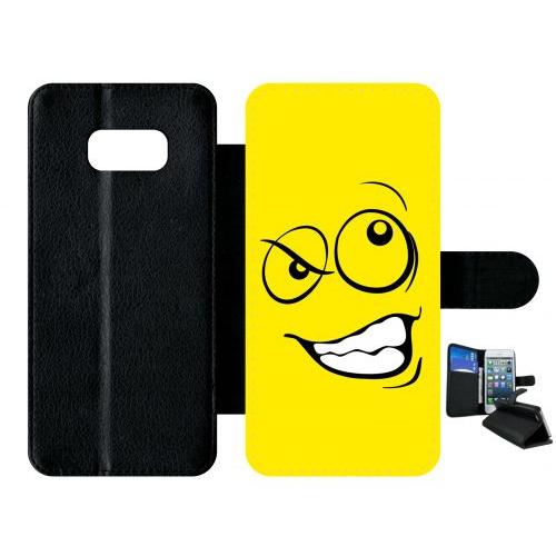 Etui À Rabat Galaxy S8+ - Smiley Énervé Jaune - Simili-Cuir - Noir