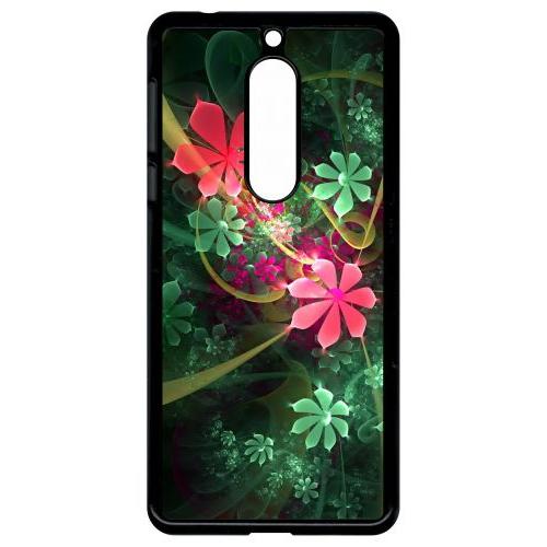 Coque Pour Smartphone - Abstrait Fleur Verte - Compatible Avec Nokia 5 - Plastique - Bord Noir