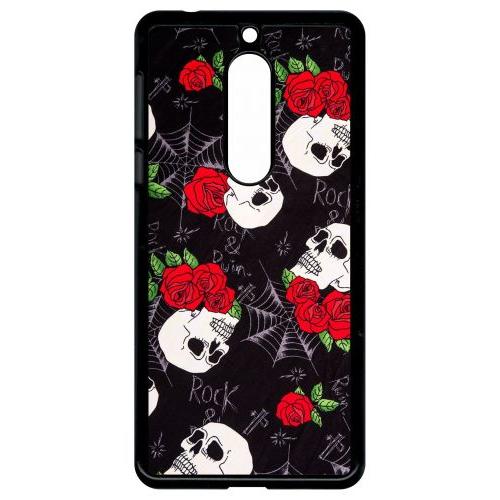 Coque Pour Smartphone - Tete De Mort Toile Rose Rock - Compatible Avec Nokia 5 - Plastique - Bord Noir