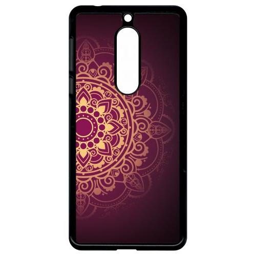 Coque Pour Smartphone - Oriental Fond Mauve Et Or - Compatible Avec Nokia 5 - Plastique - Bord Noir