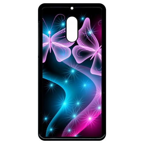 Coque Pour Smartphone - Papillons Roses - Compatible Avec Nokia 6 (2018) - Plastique - Bord Noir