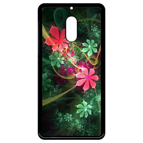 Coque Pour Smartphone - Abstrait Fleur Verte - Compatible Avec Nokia 6 (2018) - Plastique - Bord Noir