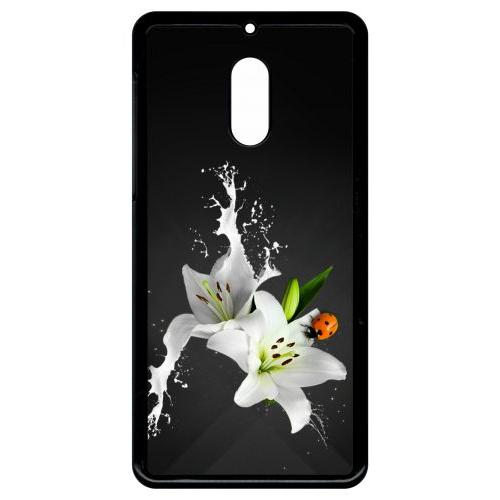 Coque Pour Smartphone - Lys Blanc Coccinelle Sur Fond Gris - Compatible Avec Nokia 6 (2018) - Plastique - Bord Noir