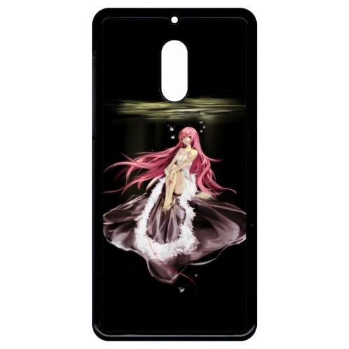 Coque Pour Smartphone - Manga Fille Cheveux Rose - Compatible Avec Nokia 6 (2018) - Plastique - Bord Noir