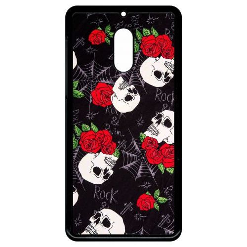 Coque Pour Smartphone - Tete De Mort Toile Rose Rock - Compatible Avec Nokia 6 (2018) - Plastique - Bord Noir