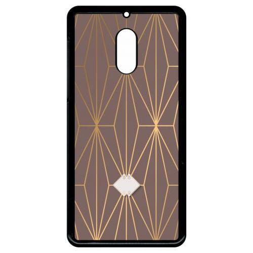 Coque Pour Smartphone - Losange Geometrique Beige Et Or - Compatible Avec Nokia 6 (2018) - Plastique - Bord Noir