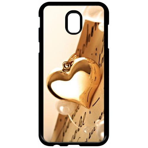 Coque Pour Smartphone - Coeur D'or Sur Livre - Compatible Avec Samsung Galaxy J5 (2017) - Plastique - Bord Noir